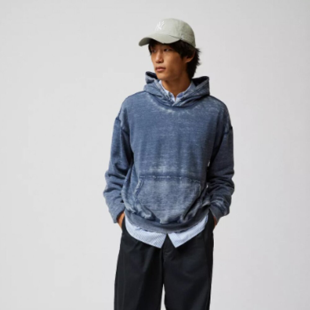 BDG Worn Blue Bonfire Pullover Hoodie